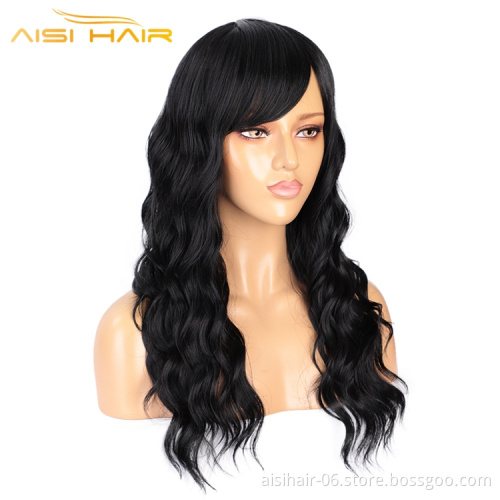 Aisi Hair Black Color Wholesale Hot Selling Body Wave Long For Black Women Synthetic Extensions Hair Wigs